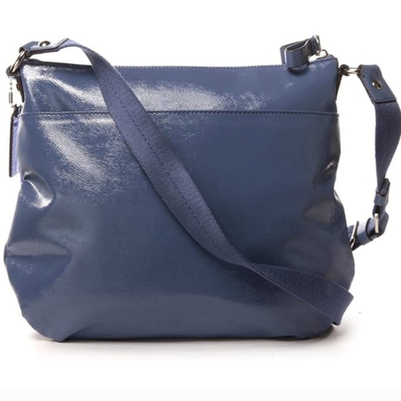 Coach Poppy Daisy Liquid Gloss Blue Canvas Patent Leather Crossbody or Shoulder - Picture 2 of 16
